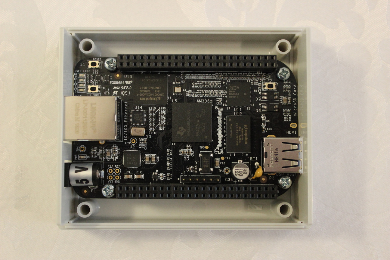 A BeagleBone Black inside a hard shell